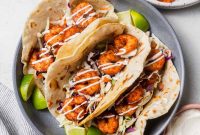 Crispy Air Fryer Shrimp Tacos with Lime Slaw