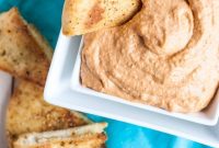 Creamy Roasted Red Pepper Hummus with Crispy Pita Chips