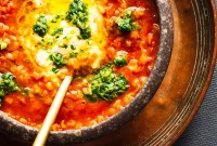 Spicy Harissa Lentil Soup with Fresh Cilantro Salsa