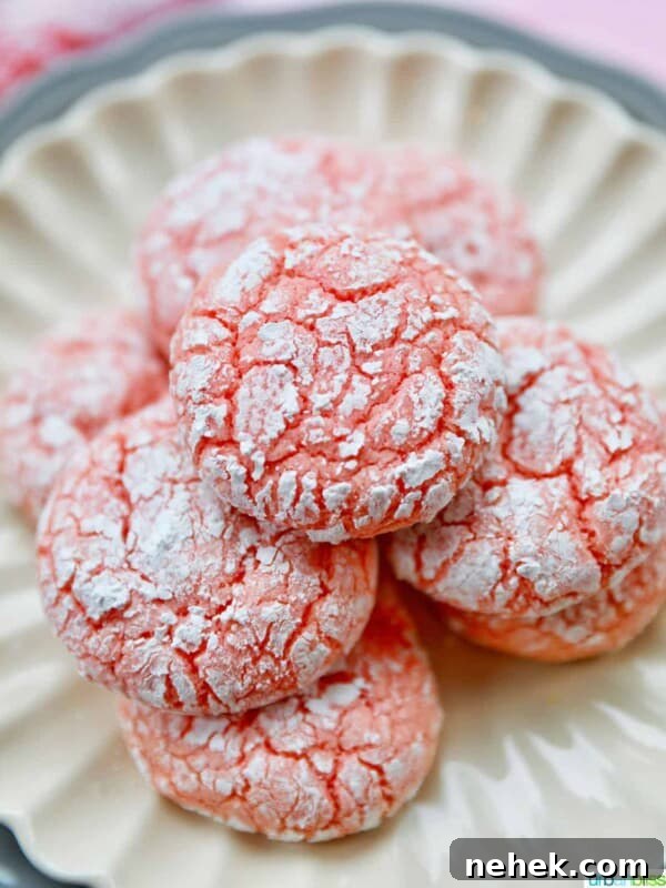 strawberry crinkle cookies on a plate