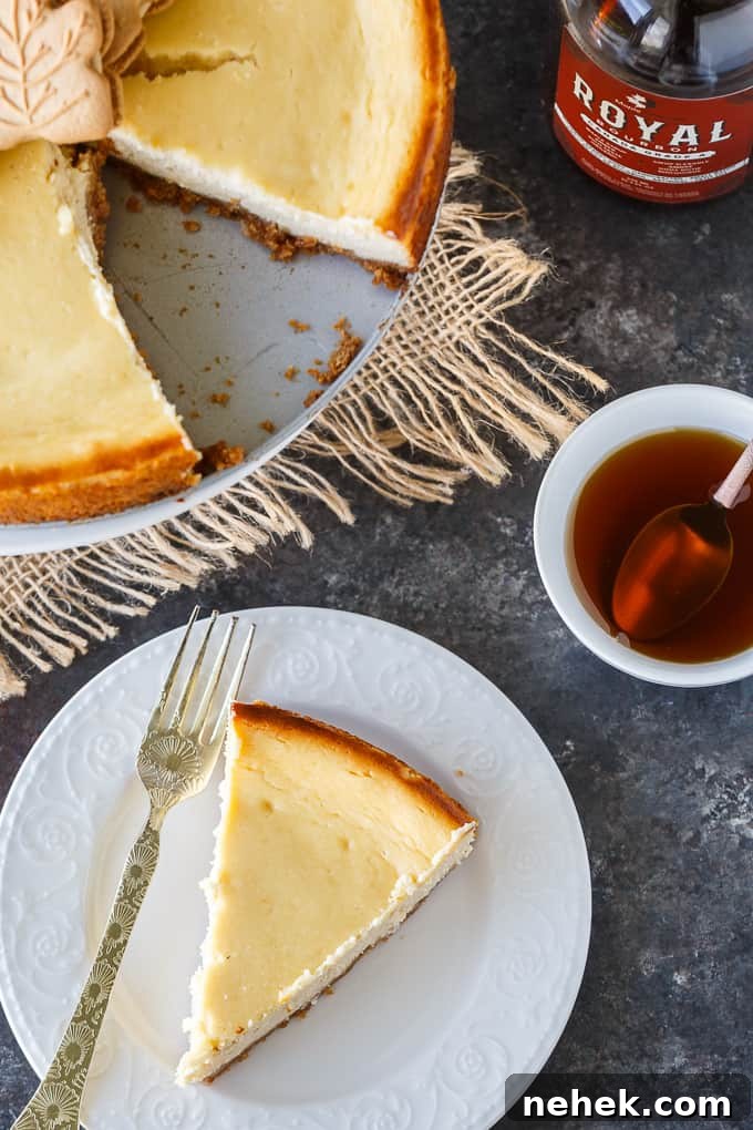 Decadent Maple Syrup Cheesecake Recipe with Brown-Butter Crust 5 Baked maple cheesecake cooling.