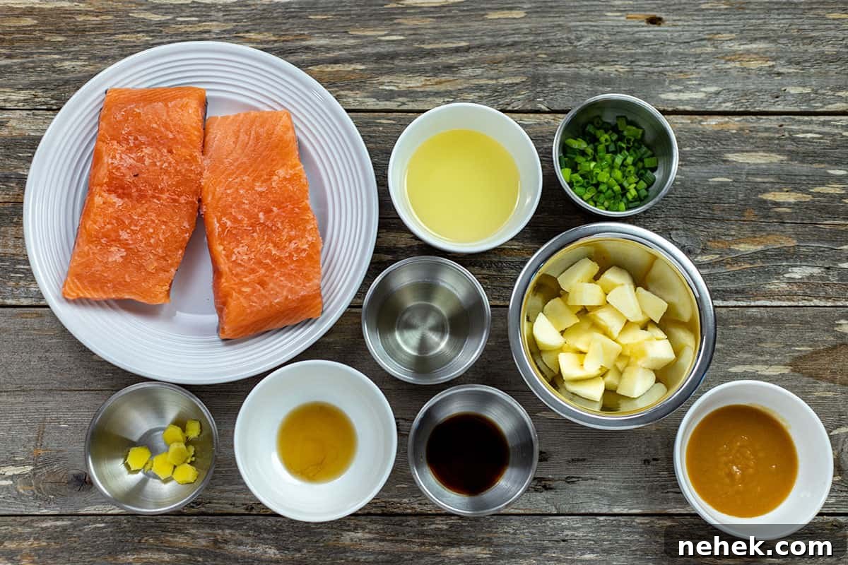 Miso Ginger Salmon Ingredients measured out in individual containers.