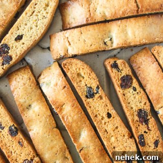 Classic crunchy biscotti infused with orange zest and lots of cranberries!