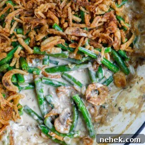green bean casserole with a portion removed