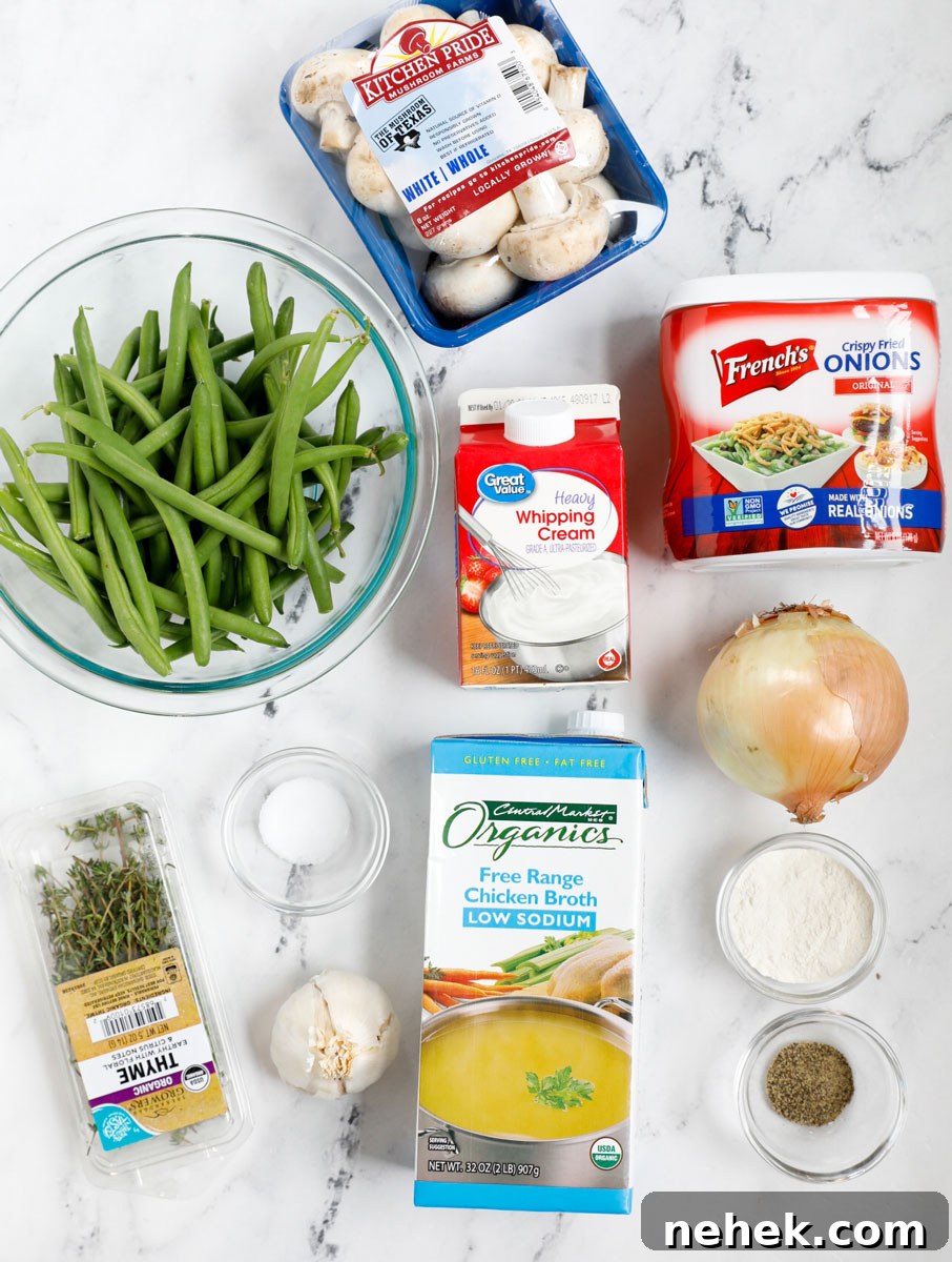 Top down shot of ingredients for green bean casserole.