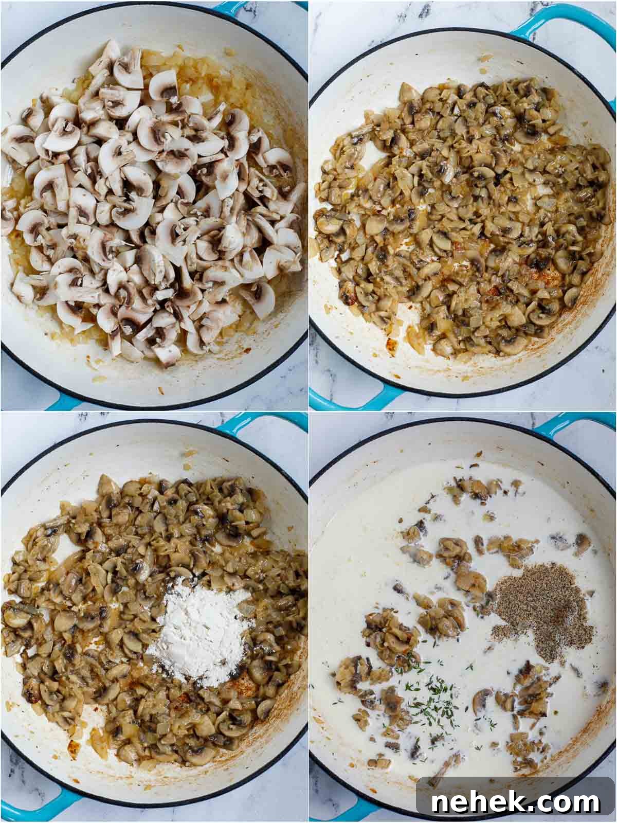 making the creamy mushroom sauce