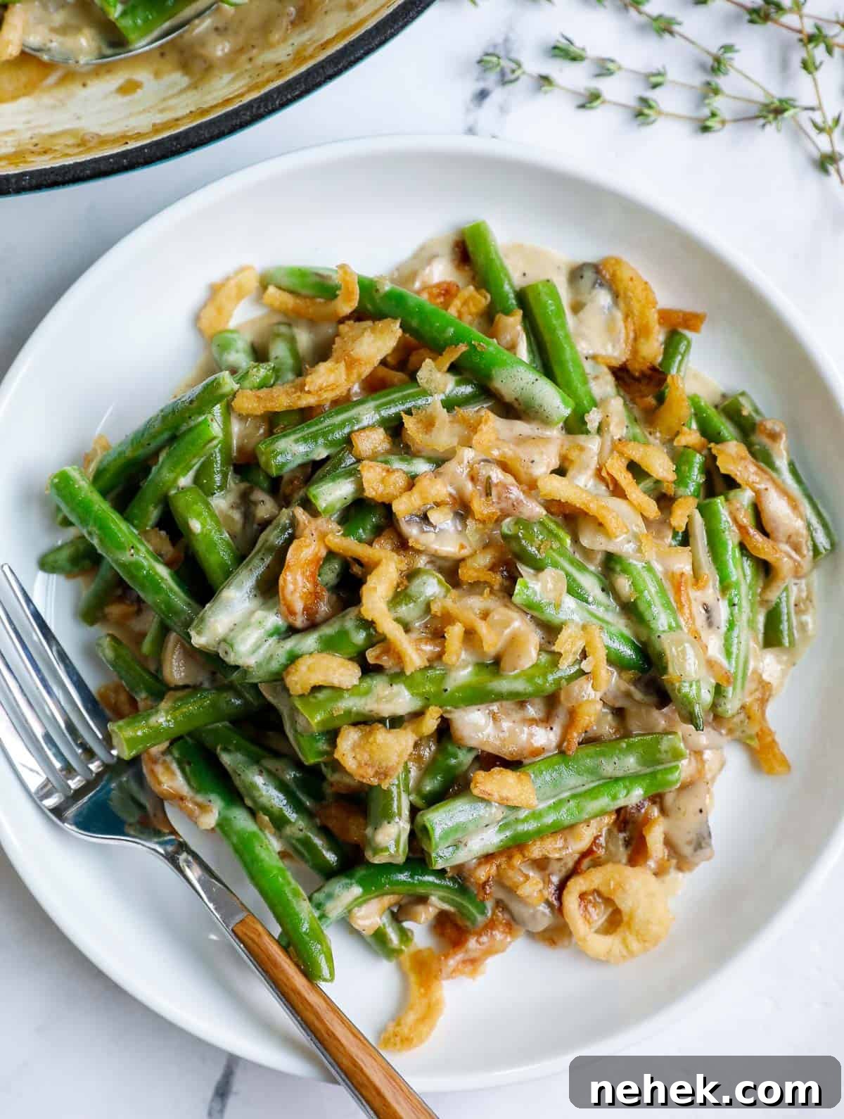 green bean casserole served on a white plate