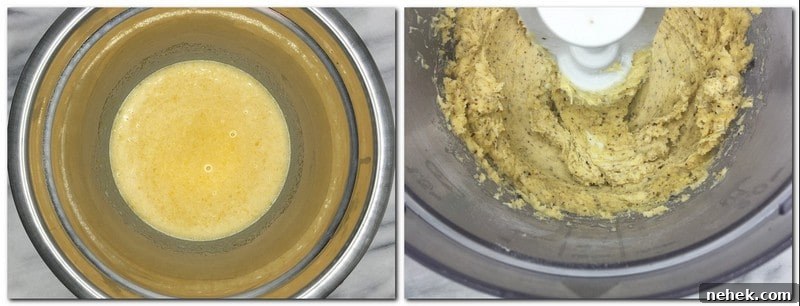 Photo 1: Filling in a metal bowl Photo 2: Half way made dough in the bowl of a stand mixer