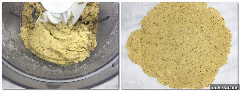 Photo 3: Ready dough in the bowl of a stand mixer Photo 4: Rolled dough on parchment