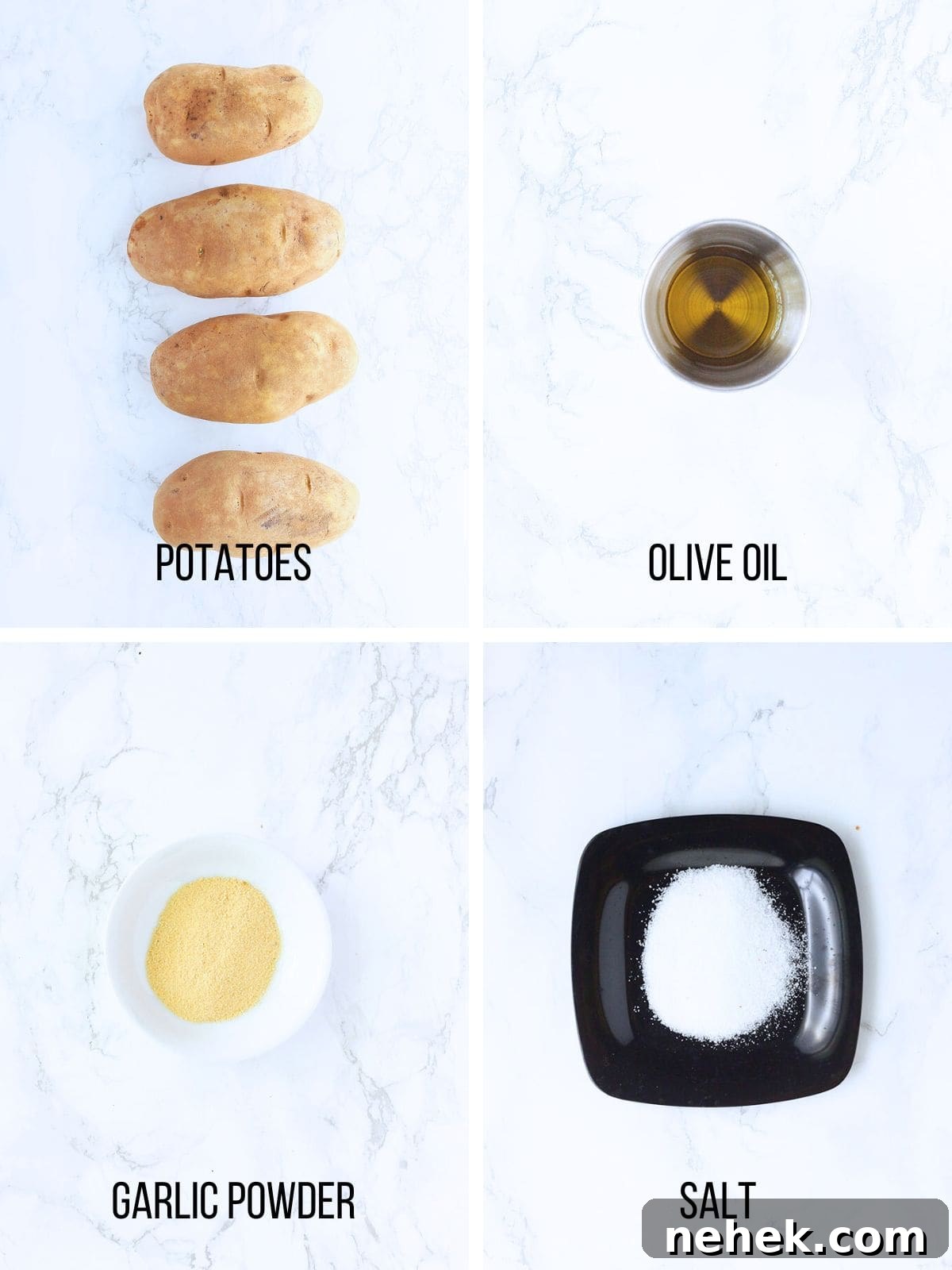 Crispy Oven-Baked French Fries Recipe for Perfect Crunch 3 Collage of ingredients needed to make oven baked French fries.