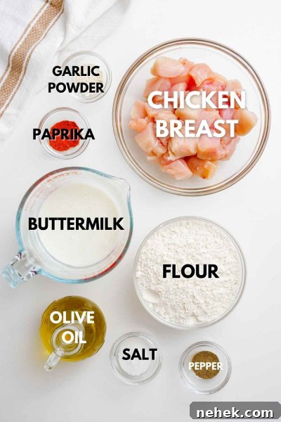 ingredients shown for air fryer popcorn chicken