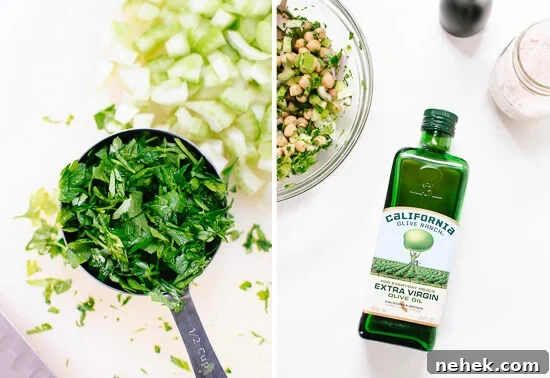Mason Jar Chickpea, Farro & Greens Salad with Lunch-Packing Tips 4 chopped parsley and olive oil