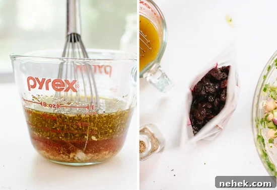 Mason Jar Chickpea, Farro & Greens Salad with Lunch-Packing Tips 5 Greek salad dressing and dried cherries