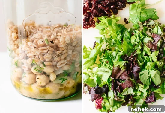 Mason Jar Chickpea, Farro & Greens Salad with Lunch-Packing Tips 7 chickpea, farro and greens salad