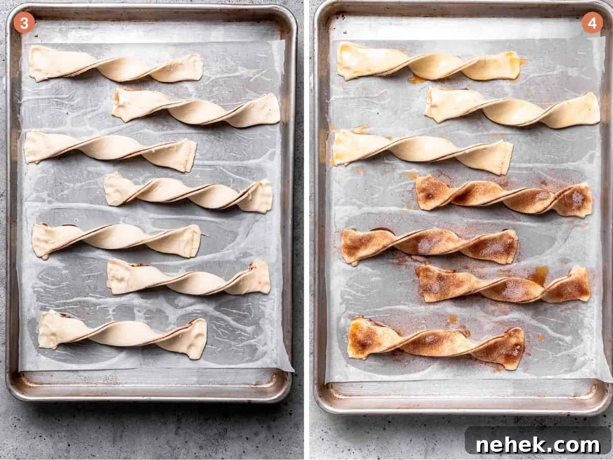 Cinnamon Puff Pastry Twists: Simple Sweet Pastry Recipe 5 Cinnamon twists before baking.