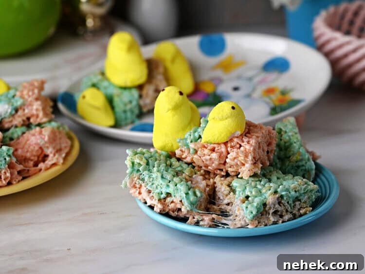 a small plate of pastel rice krispie treats made with marshmallow peeps.