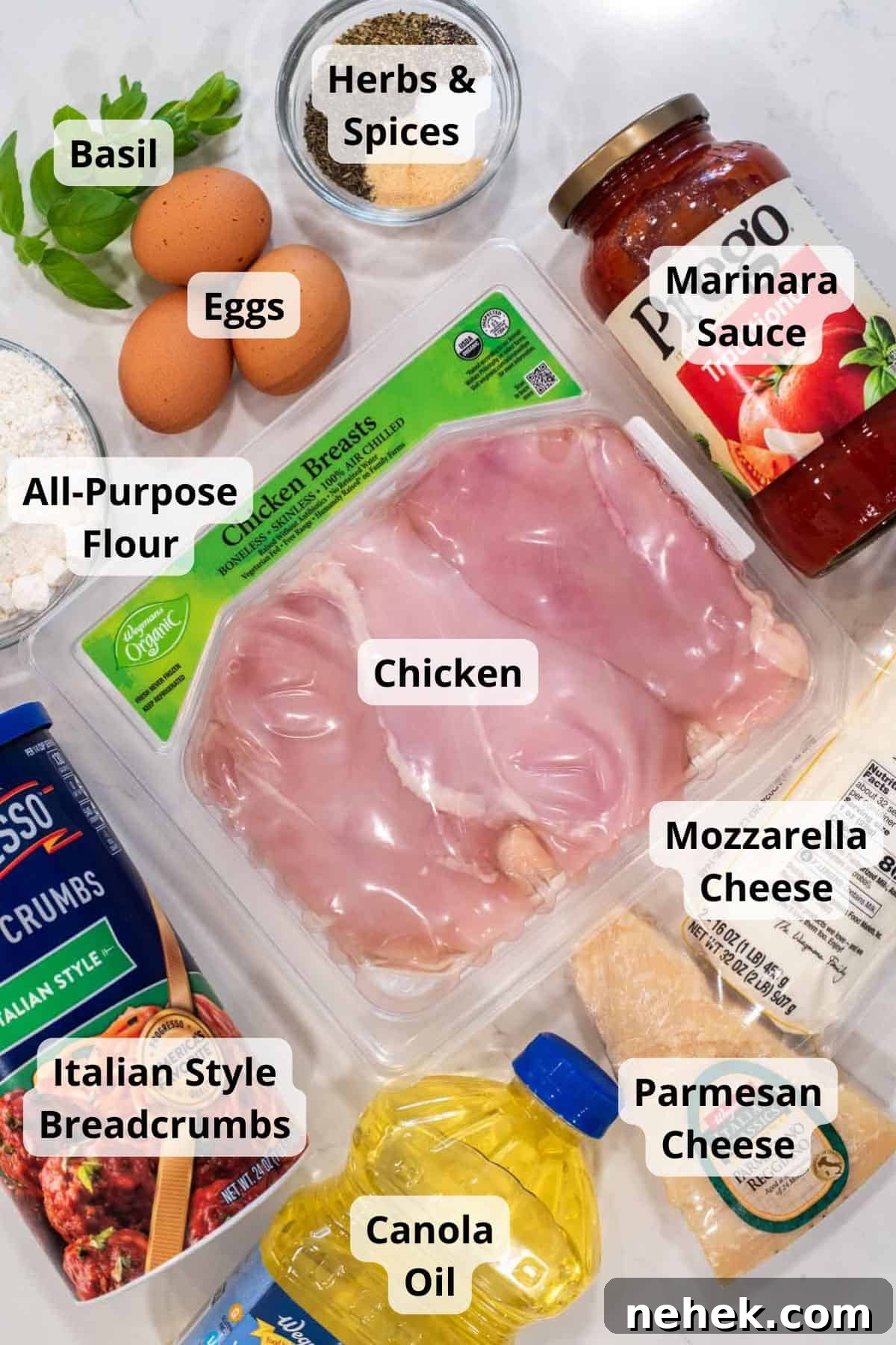Ingredients for chicken parmesan.
