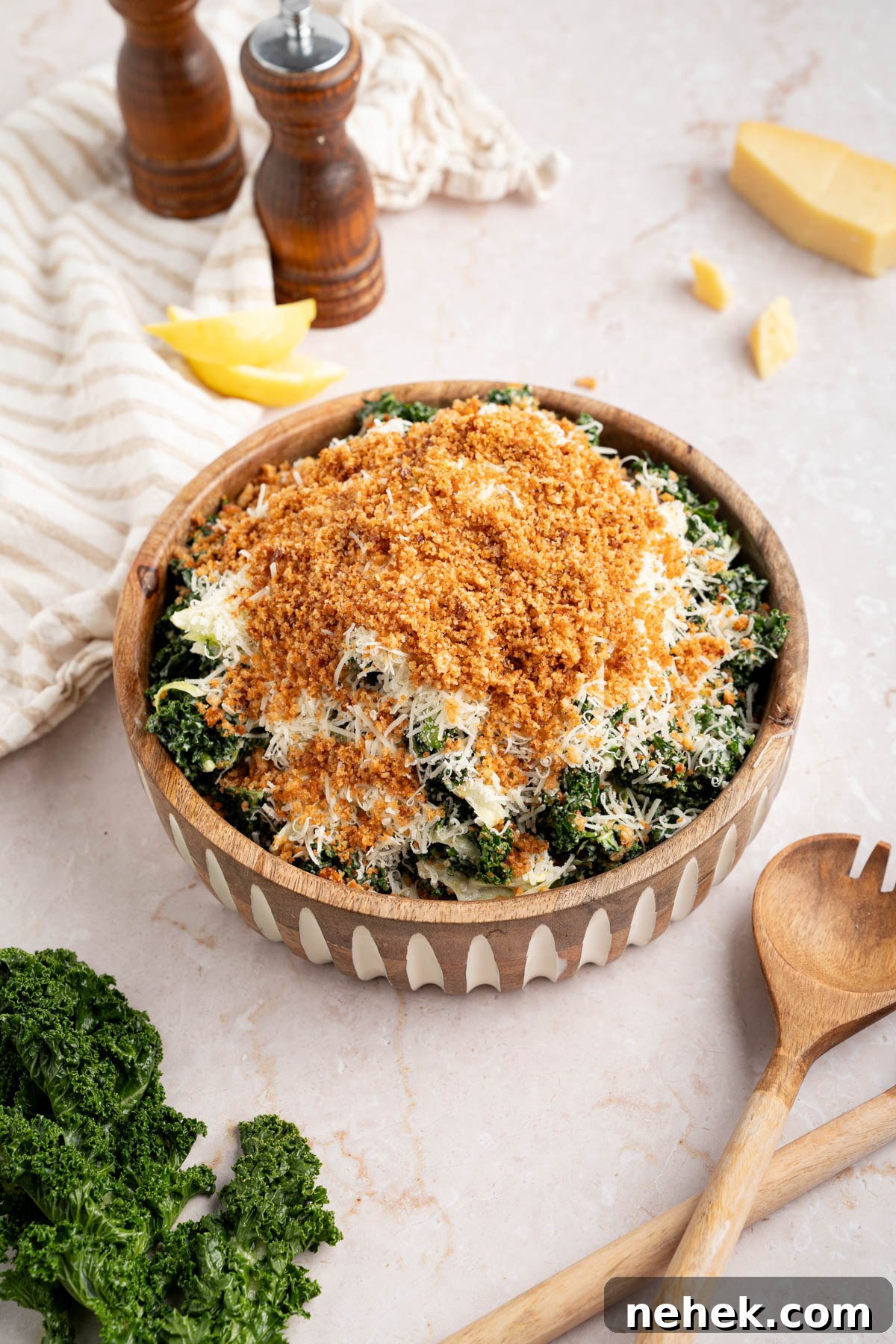 The kale salad dressing with parmesan and breadcrumbs.