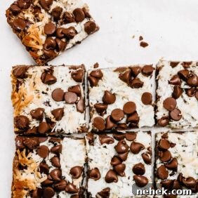 magic cookie bars but into squares with corner piece pulled away