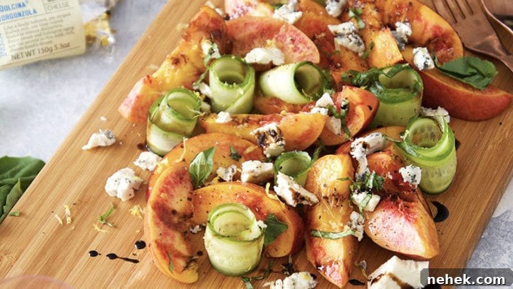 sartori gorgonzola, cucumber, nectarine salad with balsamic drizzle