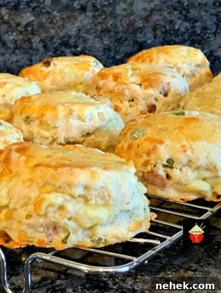 Cheddar Sausage and Jalapeño Scones Recipe for Savory Brunch 2 Cheesy Sausage and Jalapeno Scones or Biscuits are so light and fluffy! Perfect for breakfast, brunch, dinner, picnics and parties. Freezer friendly too!