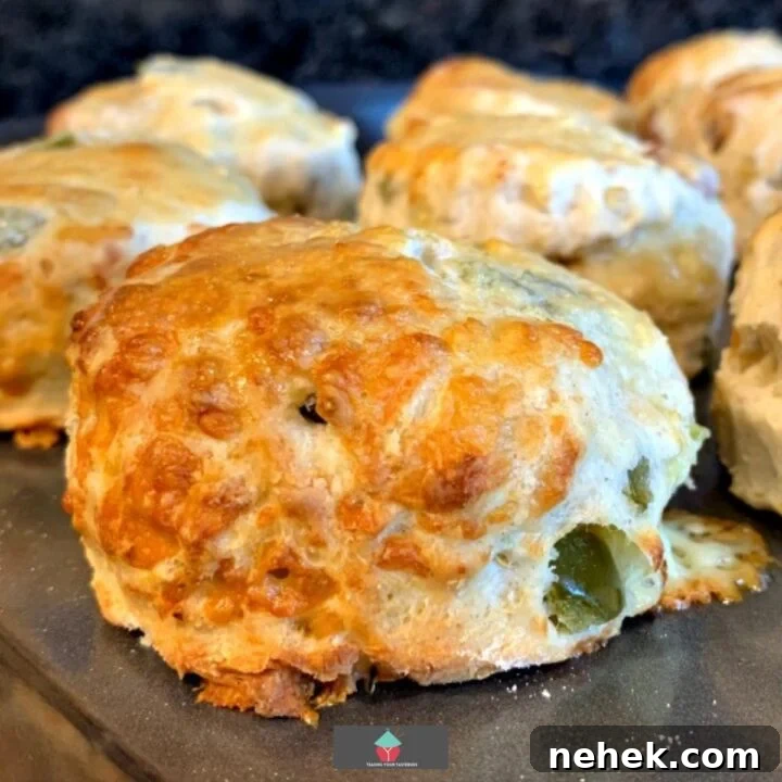 Cheesy Sausage and Jalapeno Scones or Biscuits are so light and fluffy! Perfect for breakfast, brunch, dinner, picnics and parties. Freezer friendly too!