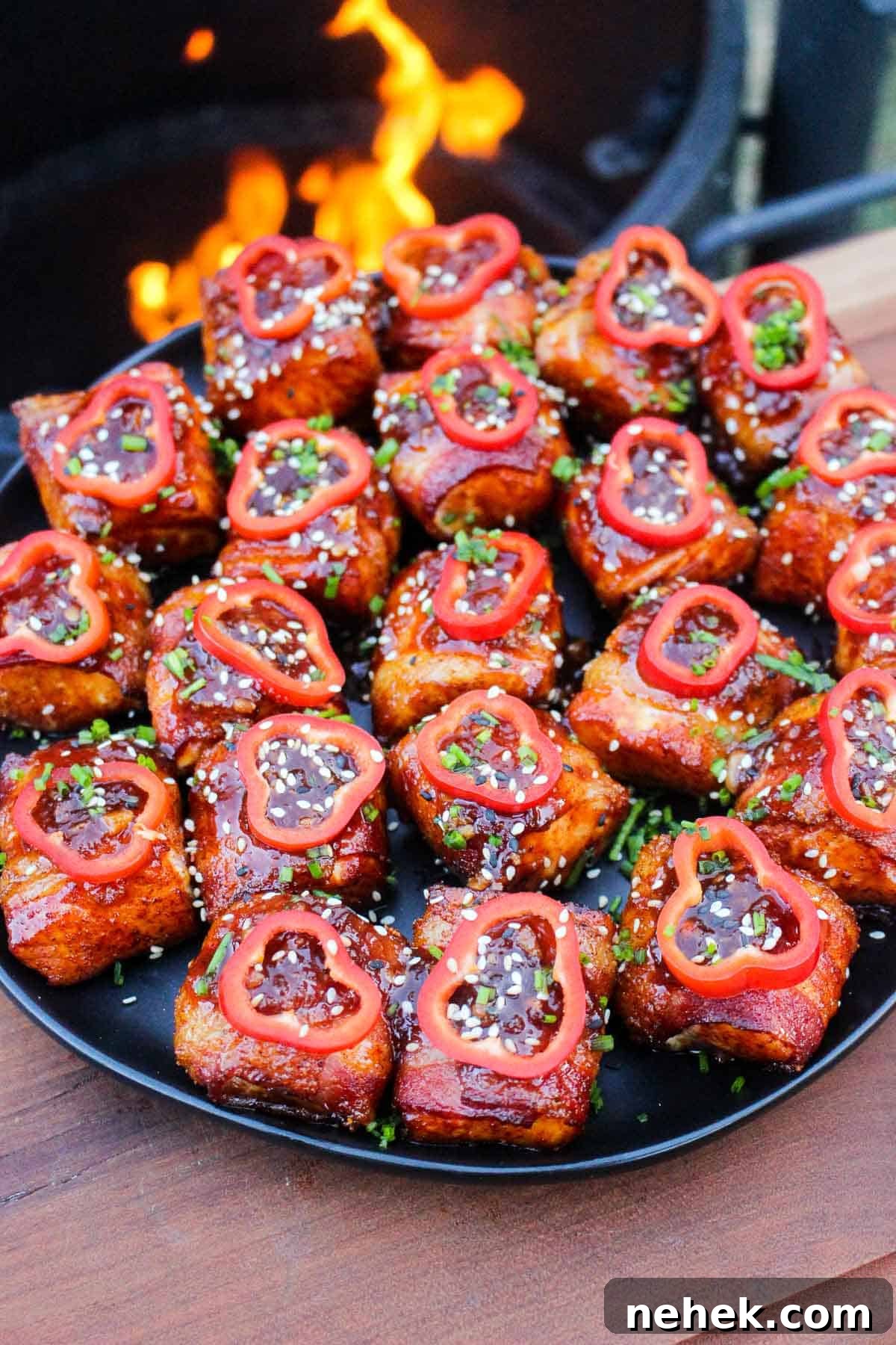 Crispy Bacon-Wrapped Salmon Bites with Maple Glaze 2 Close up of the salmon bites