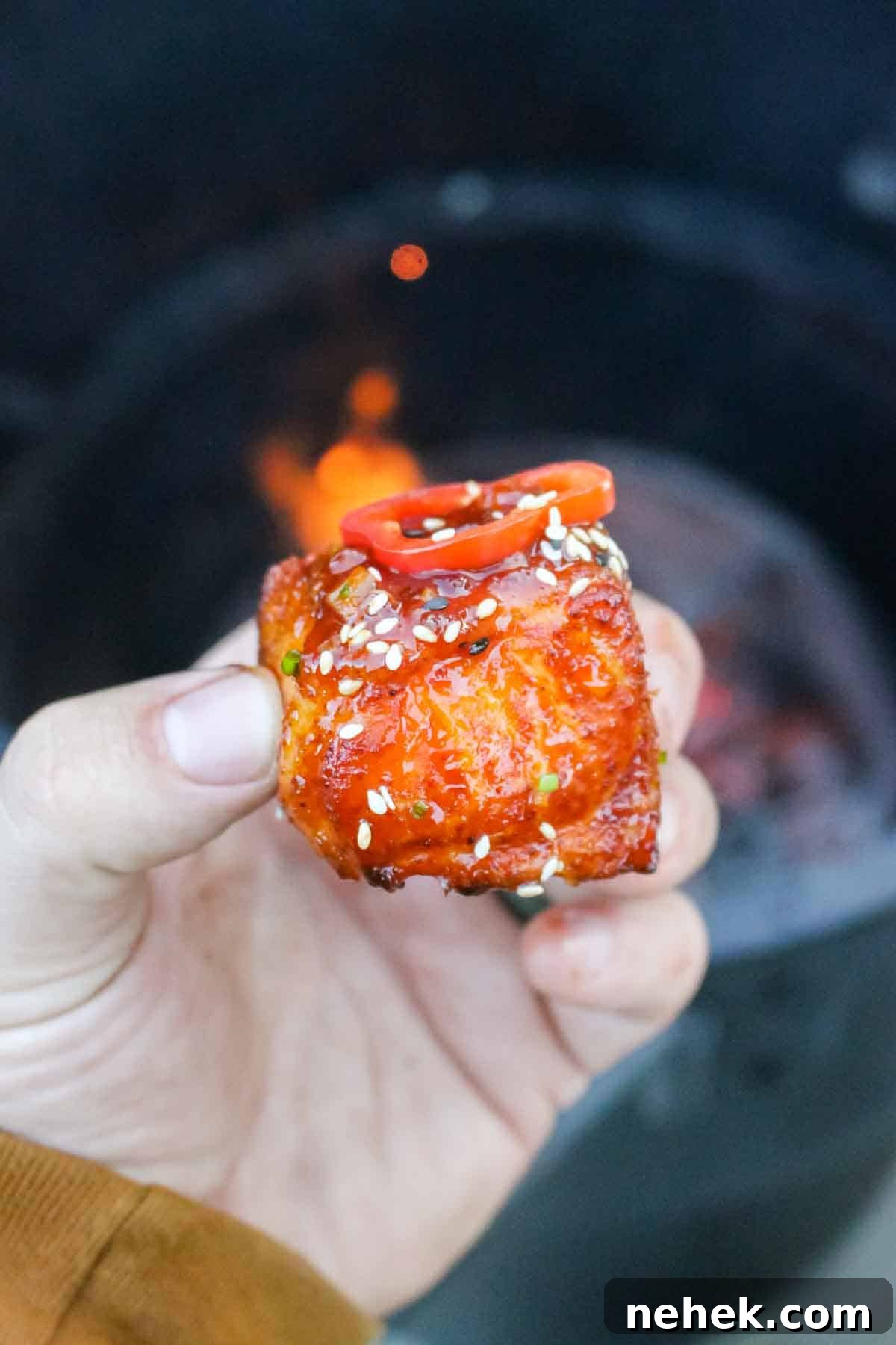 Crispy Bacon-Wrapped Salmon Bites with Maple Glaze 12 Ready to eat bites!