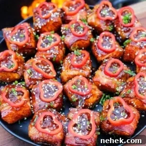 Crispy Bacon-Wrapped Salmon Bites with Maple Glaze 13 Close up of the salmon bites