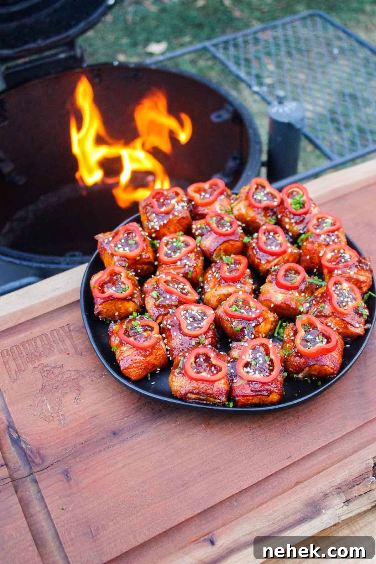 Crispy Bacon-Wrapped Salmon Bites with Maple Glaze 3 Seasoned bacon wrapped salmon bites