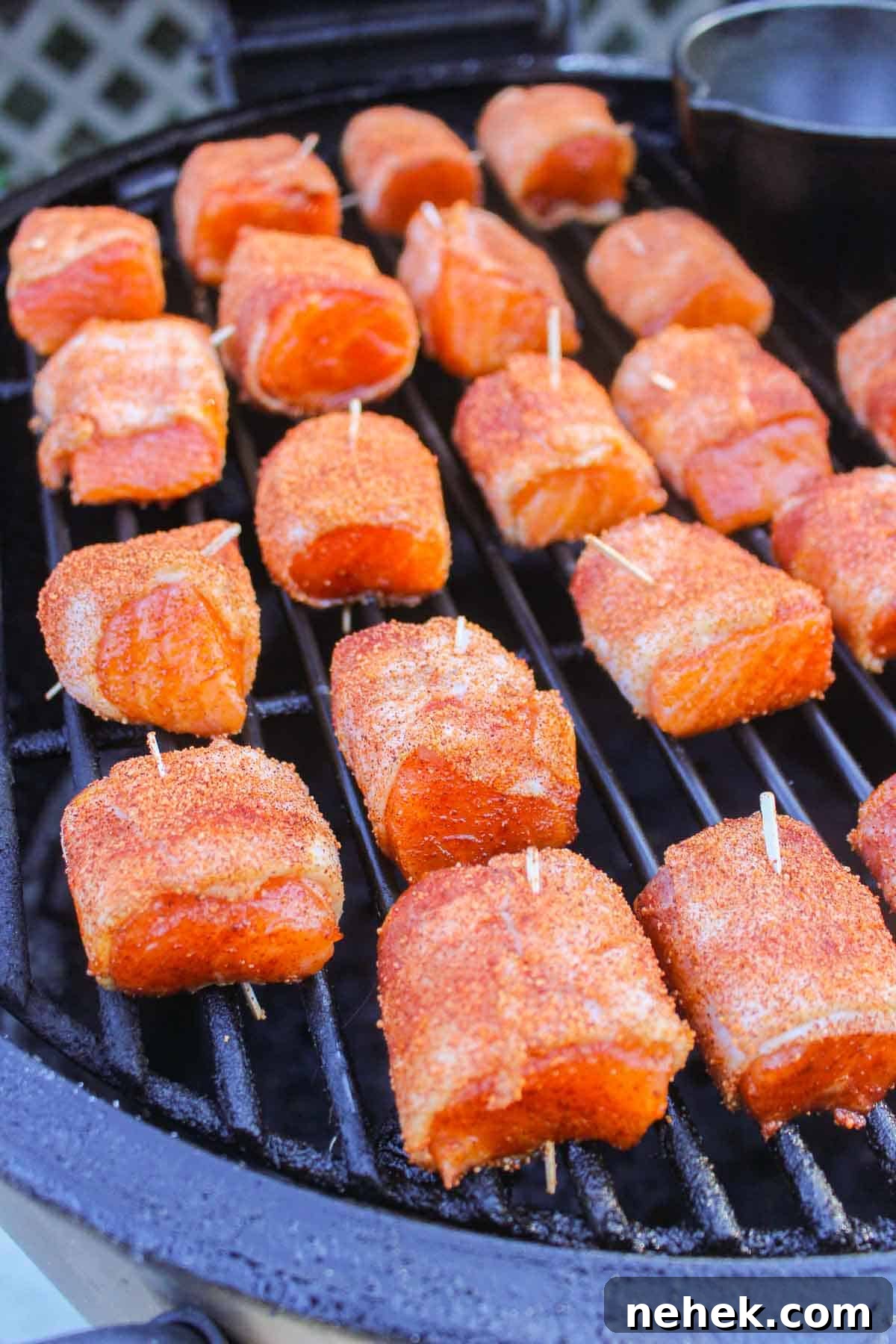 Crispy Bacon-Wrapped Salmon Bites with Maple Glaze 7 Bacon Wrapped Salmon Bites on the smoker
