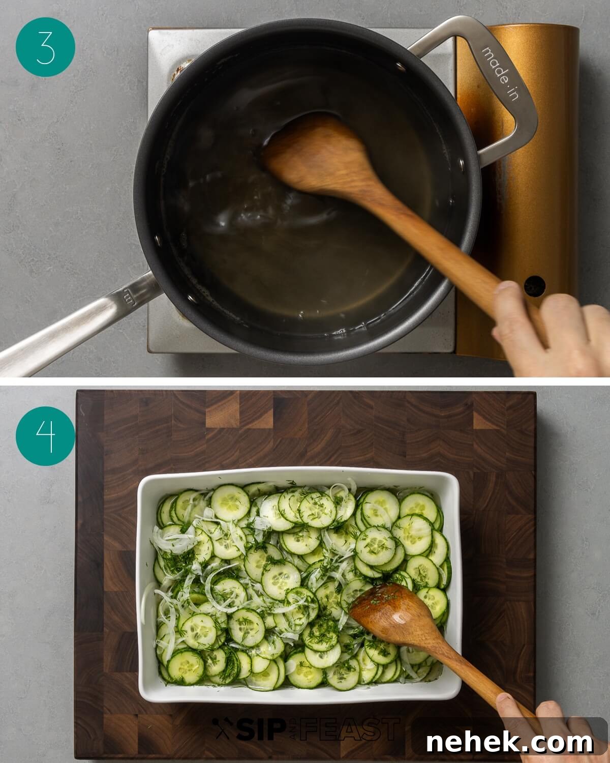 Refreshing Cucumber Salad Recipe with Herbs and Vinegar 5 Recipe process shot collage group number two.