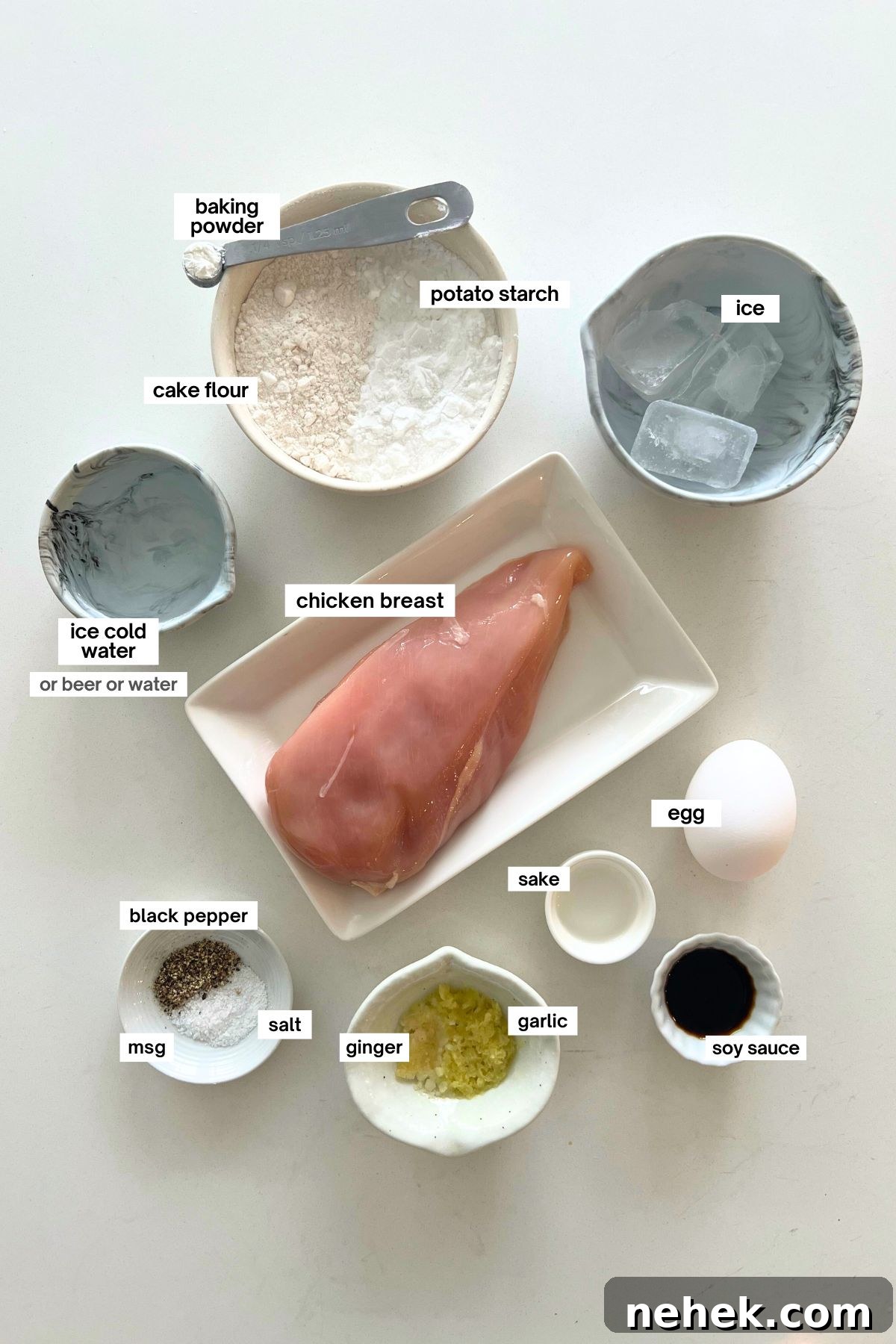 chicken tempura ingredients in small bowls