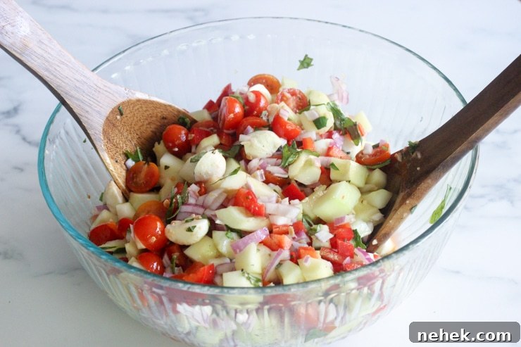 the best caprese cucumber salad recipe with fresh mozzarella balls