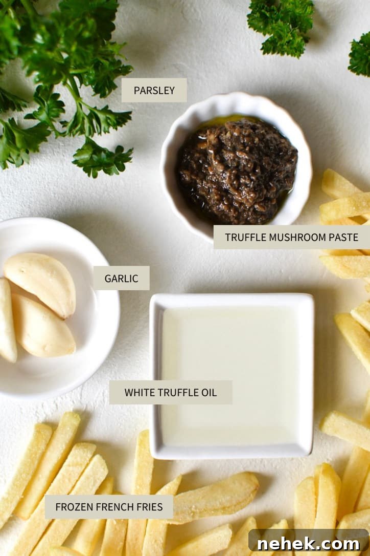 Crispy Truffle Fries with Parmesan and Garlic Dip 3 Ingredients needed to make Truffle French Fries.
