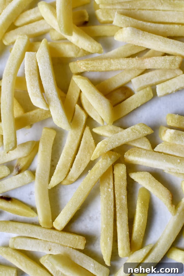 Crispy Truffle Fries with Parmesan and Garlic Dip 7 Frozen french fries before baking.