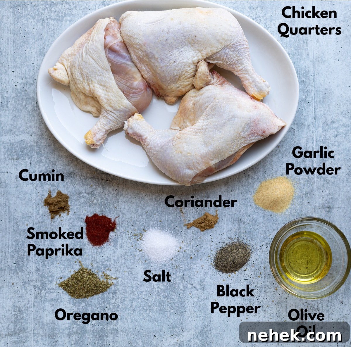 How to Smoke Chicken Leg Quarters for Juicy, Flavorful Results 3 Plate containing seasonings to make smoked chicken leg quarters.