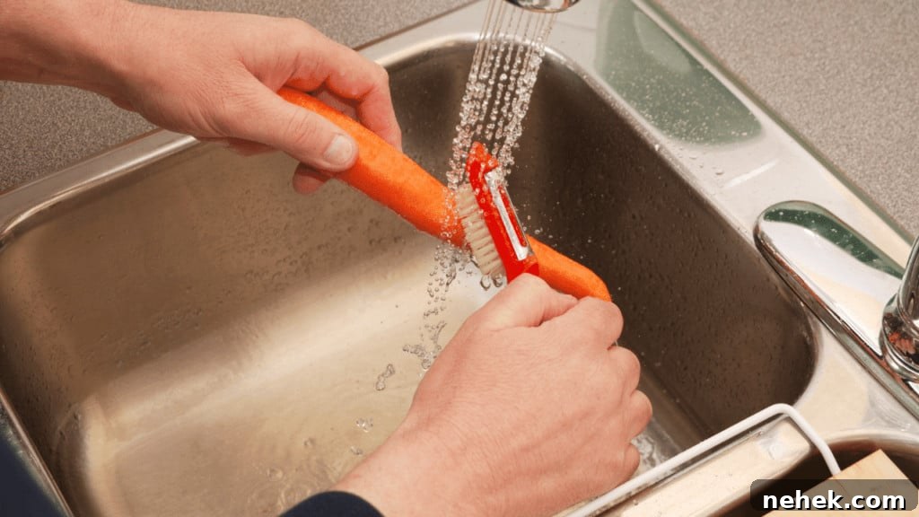 Clean carrots using a bristle
