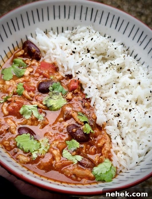 Turkey chilli served with rice