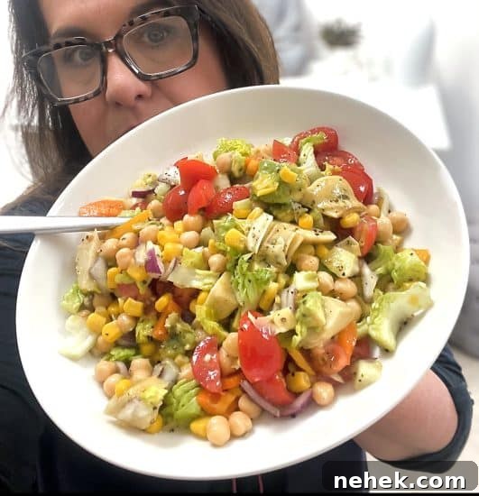 Chickpea Salad with sweetcorn avocado and artichokes