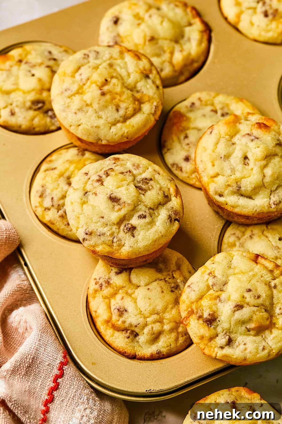 Close-up of McGriddle muffin stacked on top of a muffin tin