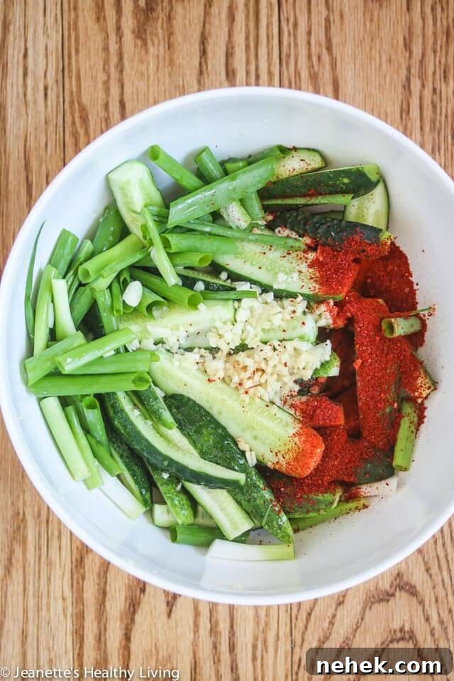 Spicy Korean Cucumber Kimchi Refrigerator Pickles - spicy and a little sour, these pickles are easy to make - I leave them out on the counter to ferment for one day, then refrigerate them