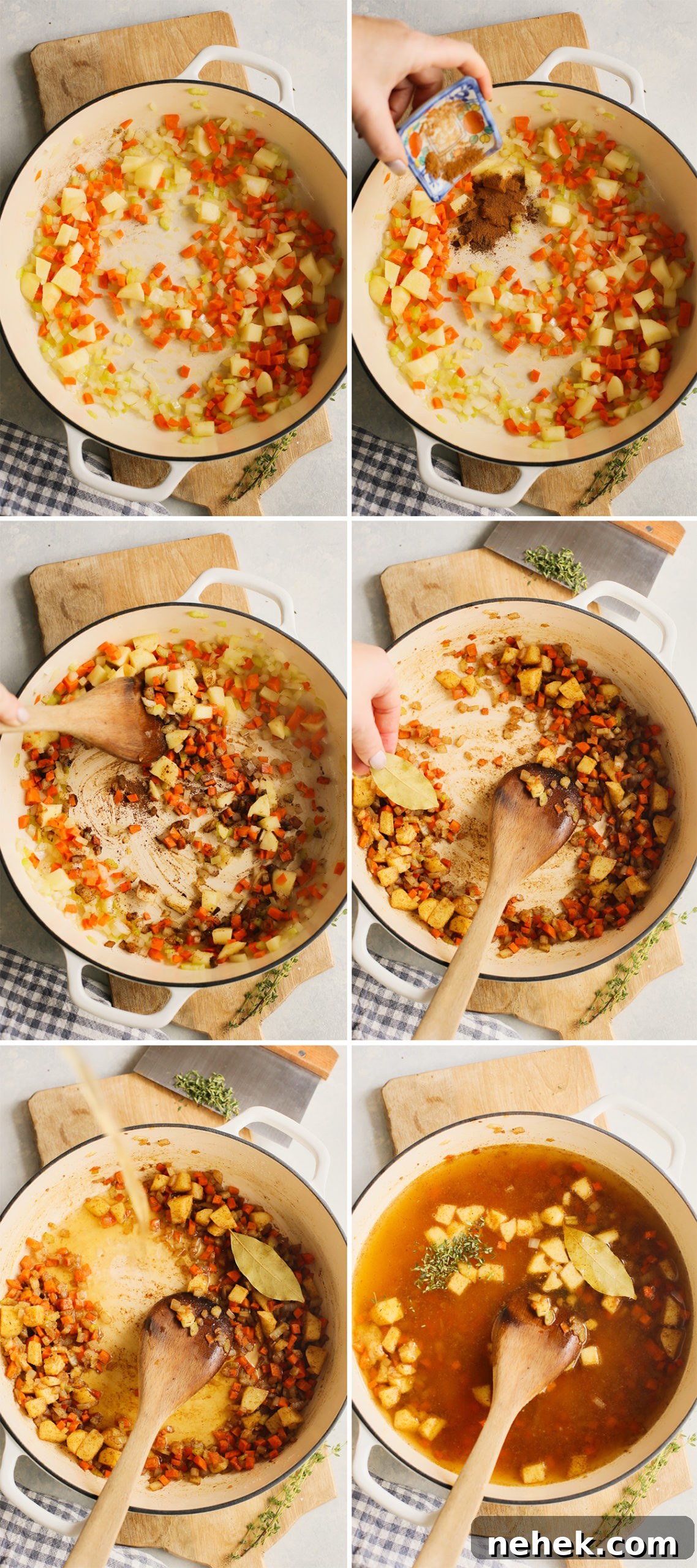 step by step photos showing how to make butternut squash apple soup