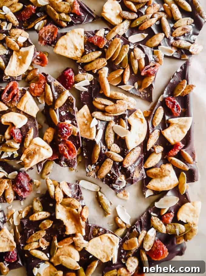 Cut up pieces of Fall chocolate bark dessert.