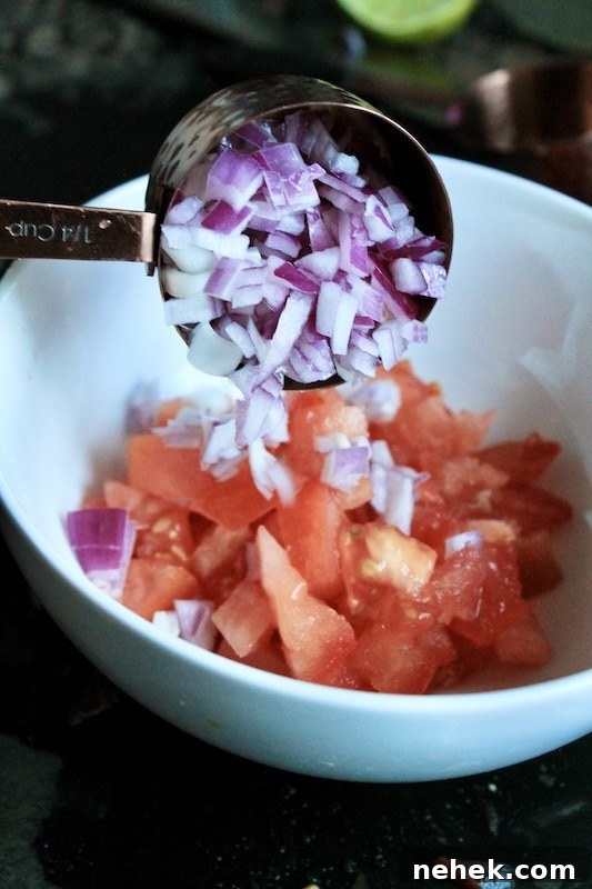 Zippy Guacamole with Fresh Pico de Gallo Topping 11 stir to combine to make easy fresh salsa pico de gallo