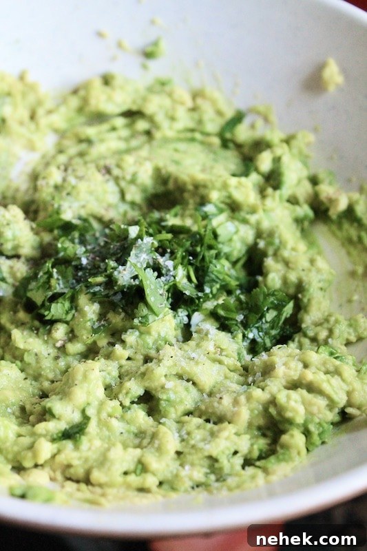 Zippy Guacamole with Fresh Pico de Gallo Topping 9 season with cilantro salt pepper and lime juice stir to combine