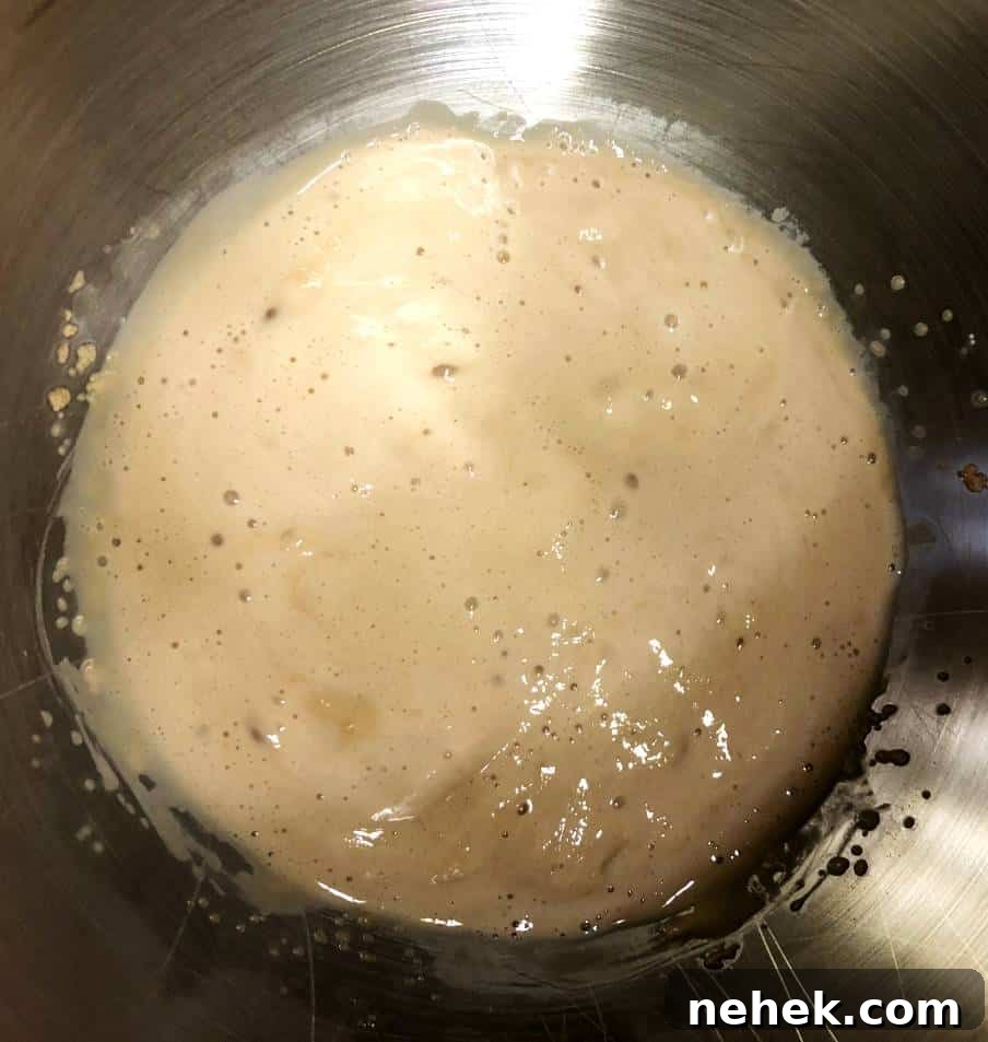 Yeast blooming in a mixing bow.