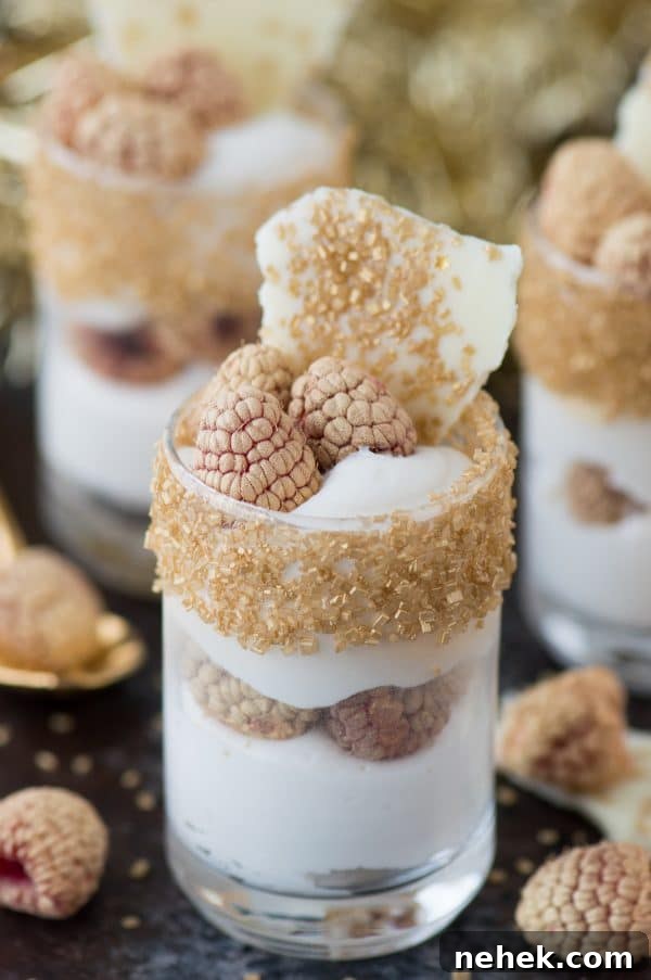 White Chocolate Raspberry Mousse Dessert Recipe 5 This easy white chocolate raspberry dessert mousse is the perfect gold dessert for New Year’s Eve!