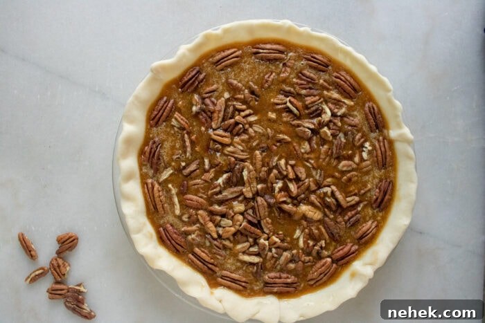 pecans over pumpkin pie filling