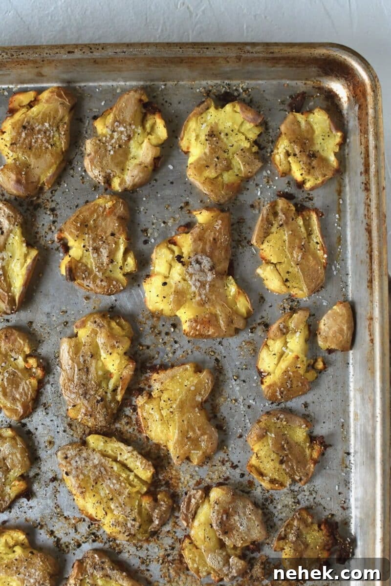 Crispy Smashed Potatoes with Garlic and Herbs 9 Smashed potatoes just out of the oven.
